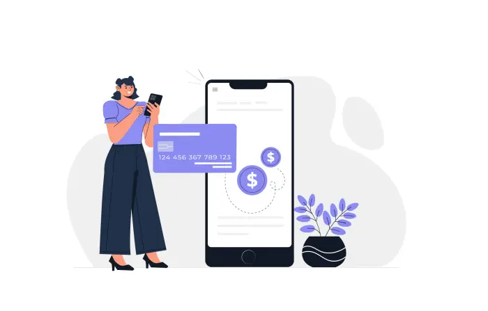 Online Transaction with Mobile and Card Flat Vector Illustration image